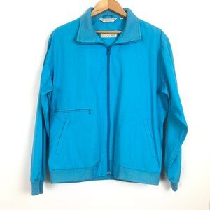 Vintage 80s Sansabelt Men's Golf Jacket Size XL Full Zip Pockets Turquoise Blue